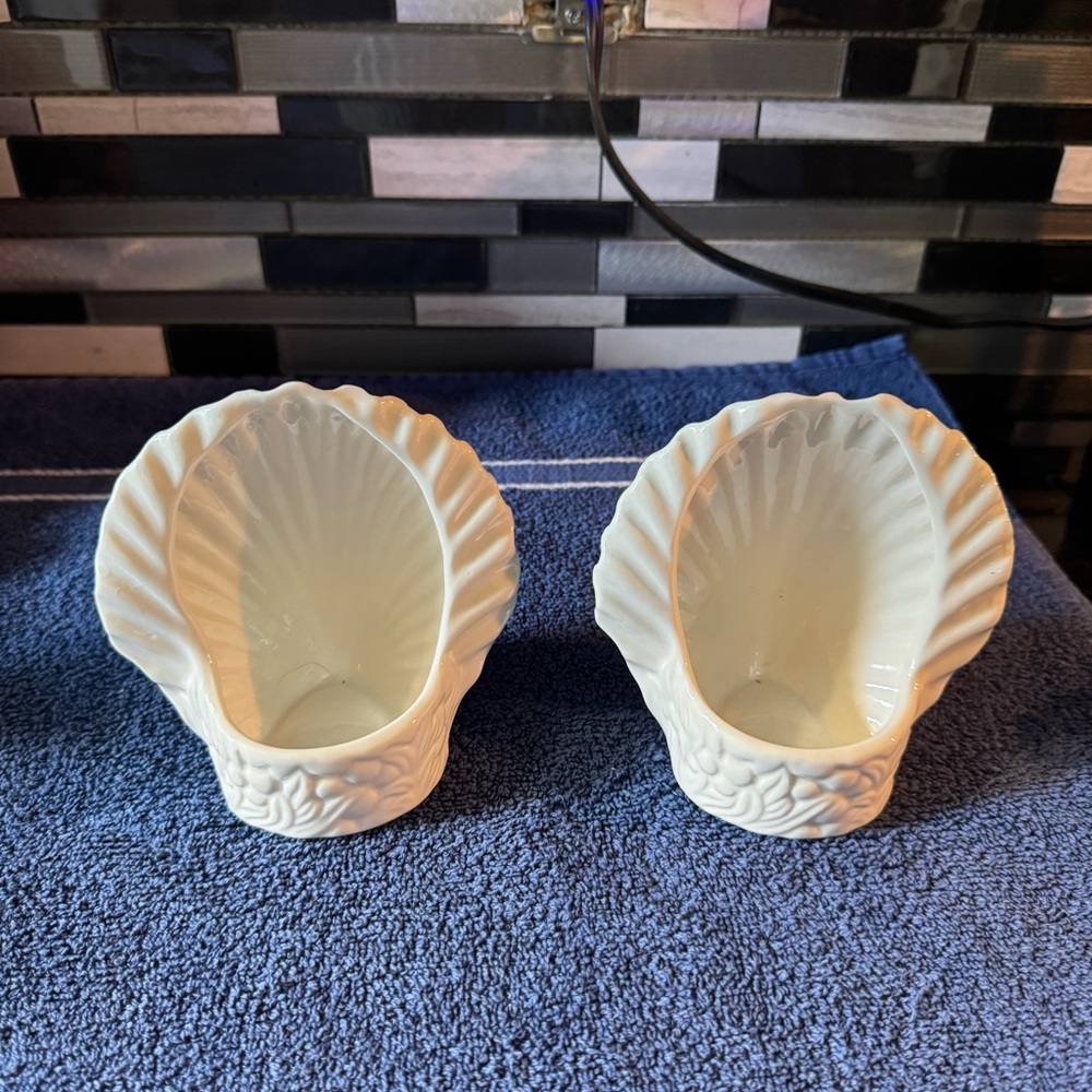 Vintage White Seashell Ceramic Votive Holders